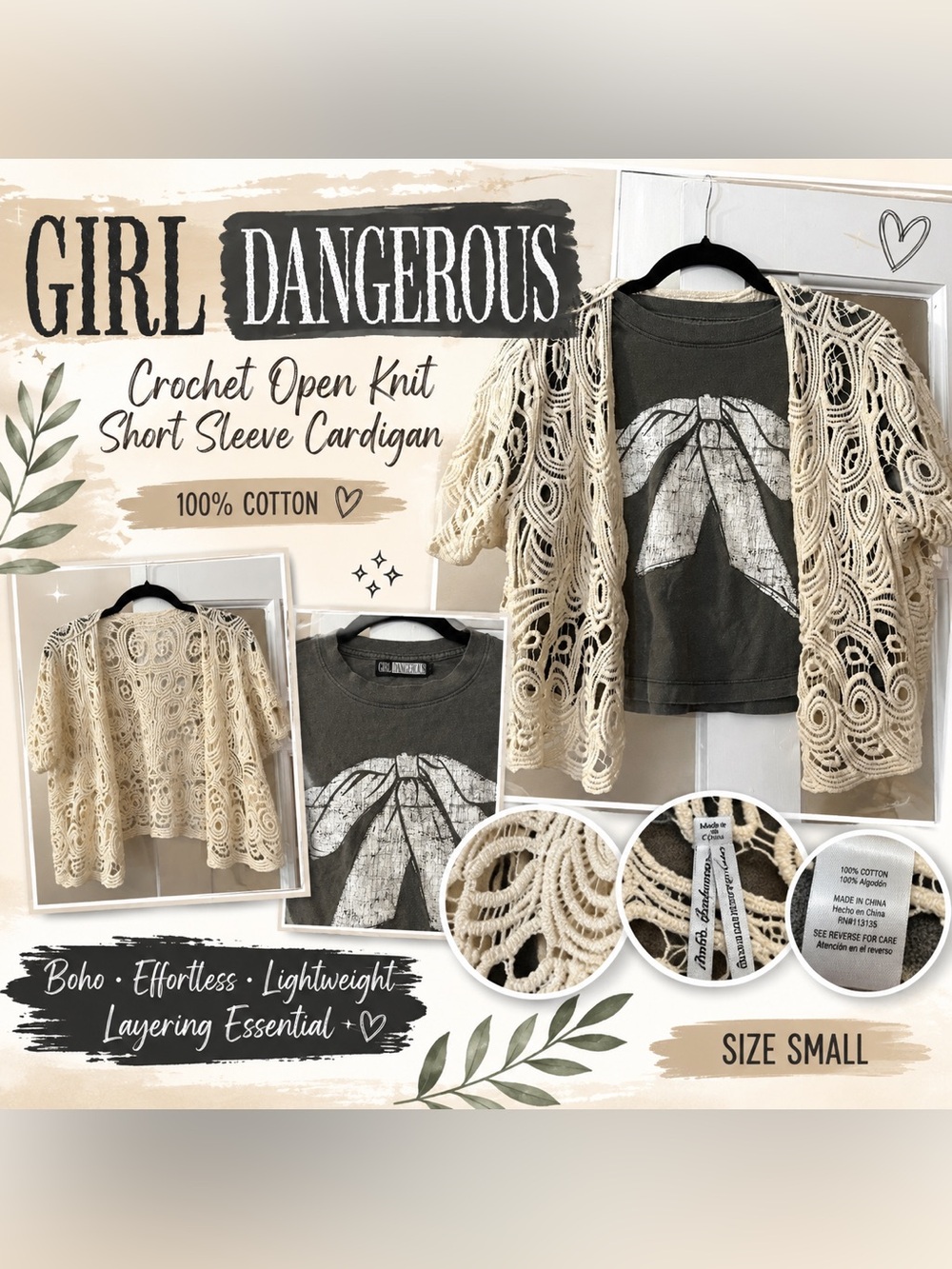 Bundled tee and crochet cardigan